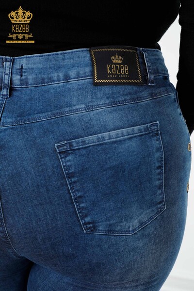 بنطلون جينز نسائي مطرز باللون الأزرق - 3607 | كازي - Thumbnail