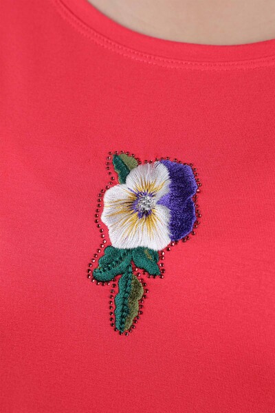 مطرزة مطرزة بنقشة الزهور من القطن للنساء بالجملة - 77902 | كازي - Thumbnail