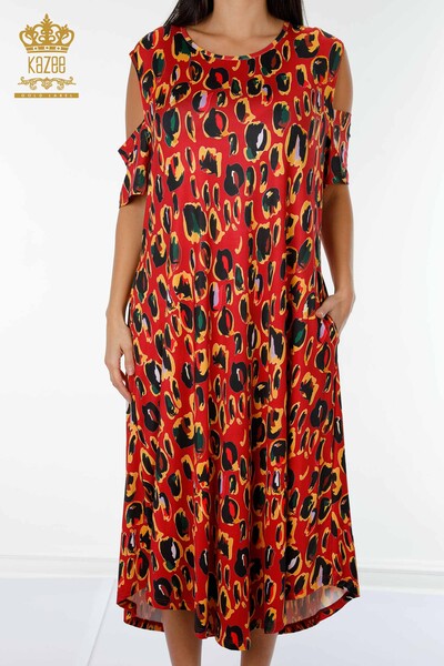 فستان نسائي - بنمط ليوبارد ملون احمر - 77794 | كازي - Thumbnail