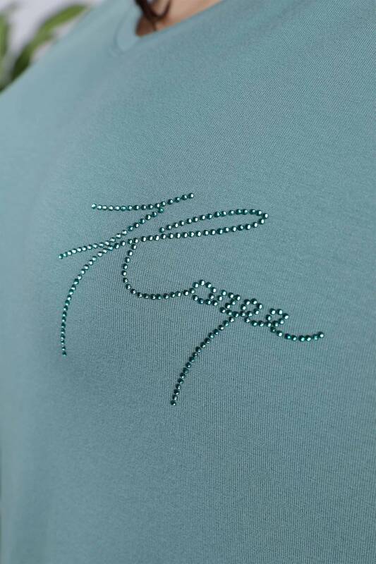 قميص نسائي برقبة على شكل حرف V من القطن الممشط بأكمام طويلة - 77866 | كازي