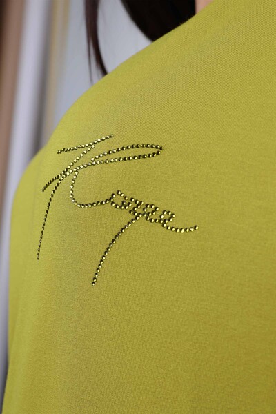 قميص نسائي برقبة على شكل حرف V من القطن الممشط بأكمام طويلة - 77866 | كازي - Thumbnail