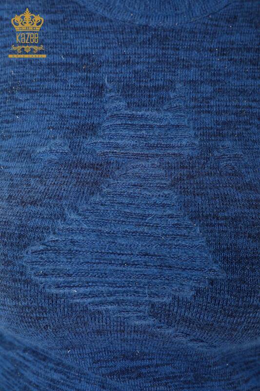 سترة نسائية تريكو بالجملة من Angora بياقة واقفة أزرق - 19071 | كازي