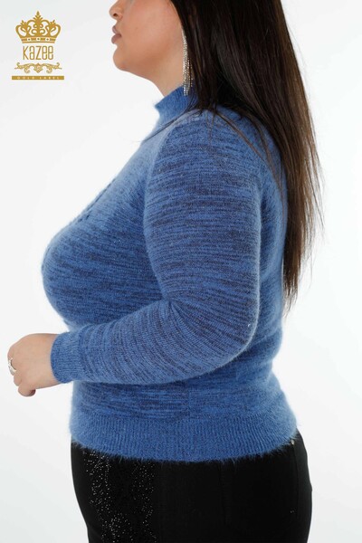 سترة نسائية تريكو بالجملة من Angora بياقة واقفة أزرق - 19071 | كازي - 5