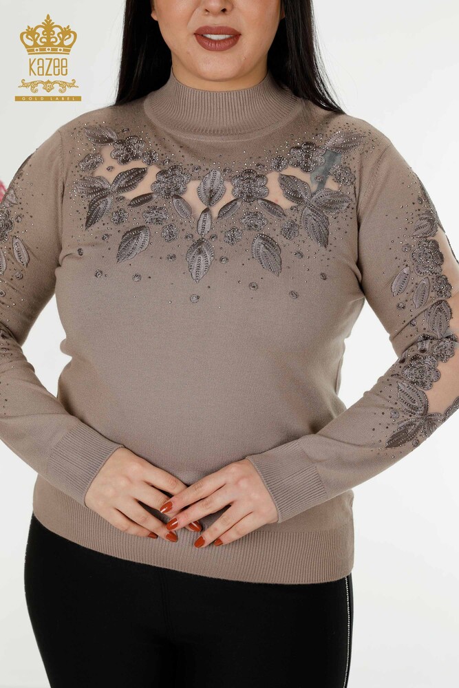 كنزة تريكو نسائية بالجملة تول تفاصيل مينك - 30123 | كازي - 2