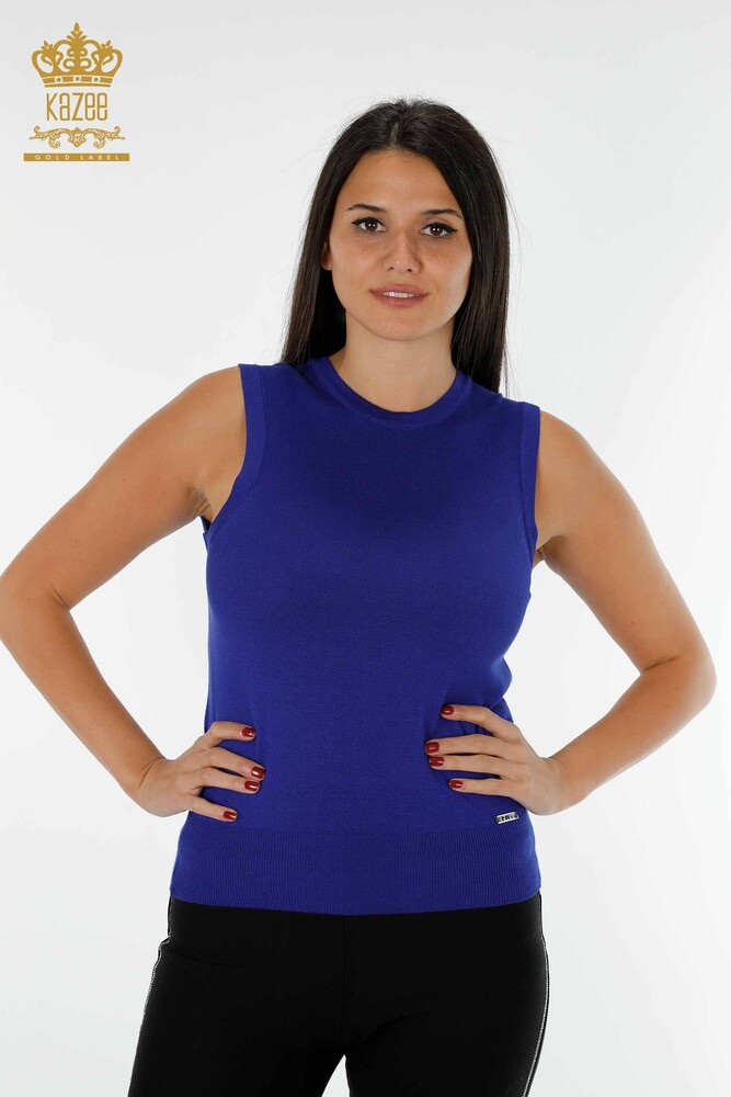 تريكو نسائي بالجملة بدون أكمام ساكس - 16922 | كازي - 1