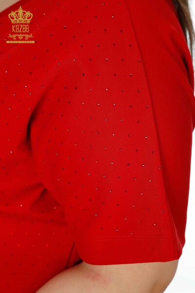 بدلة رياضية نسائية بأكمام قصيرة حمراء - 17389 | كازي - Thumbnail