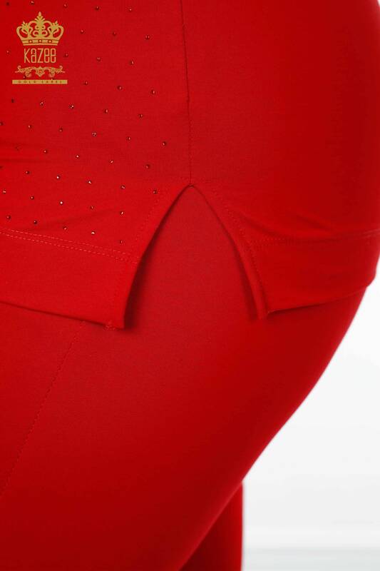 بدلة رياضية نسائية بأكمام قصيرة حمراء - 17389 | كازي