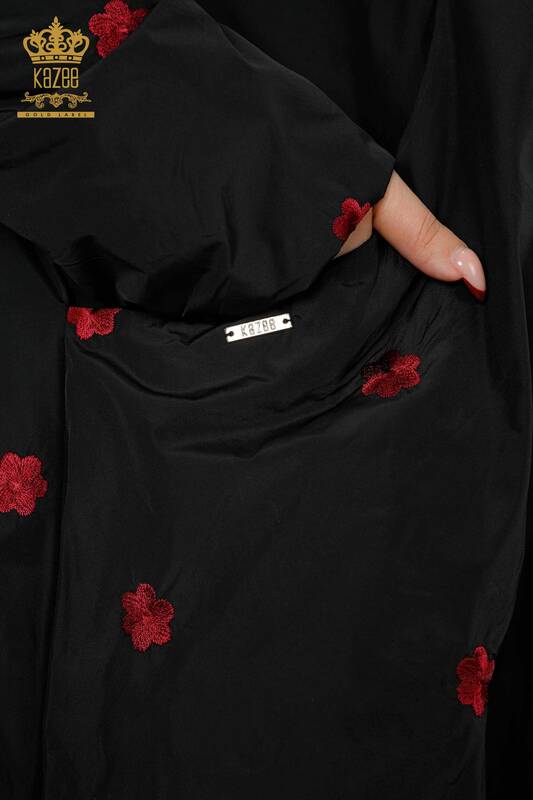 هودي مزين بنقشة زهور للنساء بالجملة أسود - 7574 | كازي