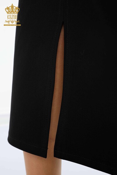 تنورة نسائية طويلة بشق مقلم مطرزة - 4207 | كازي - Thumbnail
