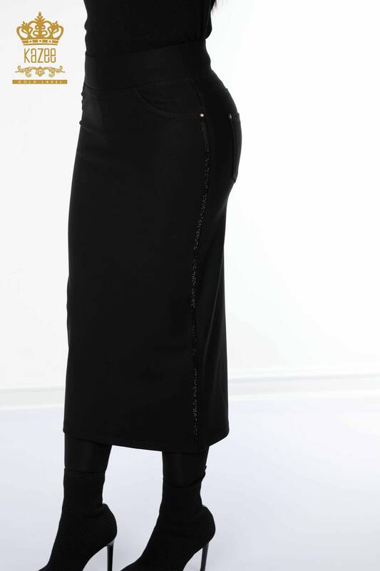 تنورة نسائية بجيب مفصل - أسود - 4208 | كازي