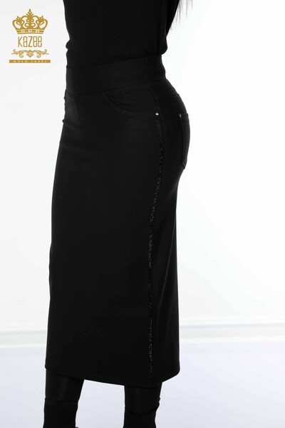 تنورة نسائية بجيب مفصل - أسود - 4208 | كازي - Thumbnail