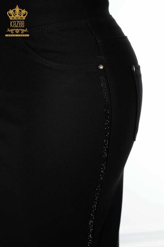 تنورة نسائية بجيب مفصل - أسود - 4208 | كازي