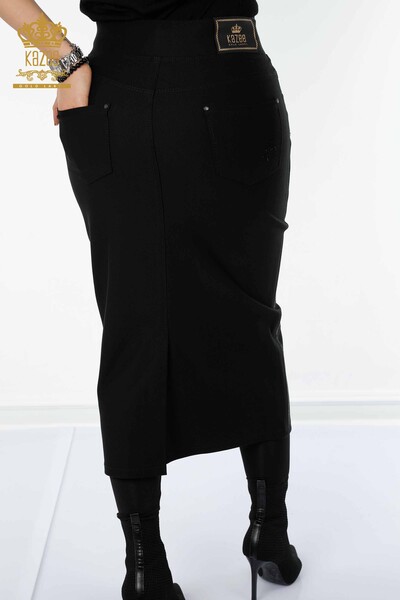 تنورة نسائية بجيب مفصل - أسود - 4208 | كازي - Thumbnail