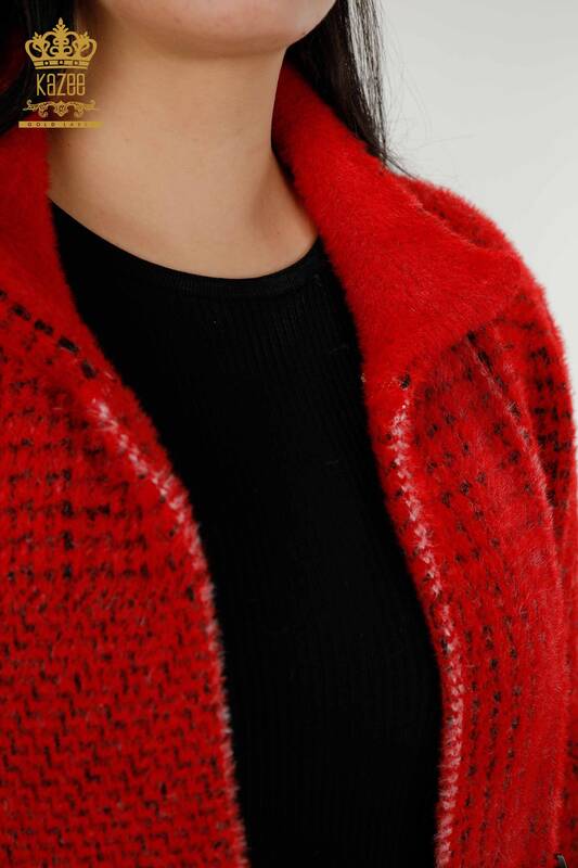 معطف نسائي بالجملة أنجورا أحمر - 19055 | كازي