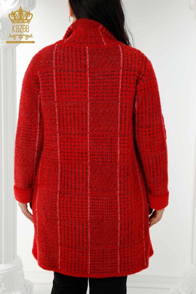 معطف نسائي بالجملة أنجورا أحمر - 19055 | كازي - Thumbnail