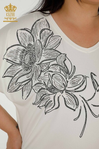 Camicetta da donna con scollo a V all'ingrosso Ecru - 79341 | KAZEE - 3