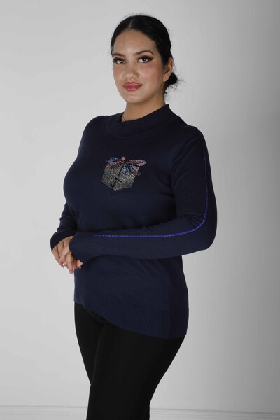 Maglieria Maglione Tasca Con Motivo Pietra Blu Navy - 30473 | KAZEE (Set da 4 L-XL-2XL-3XL) 