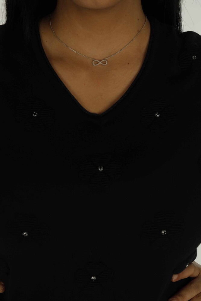 Maglieria Stoned manica corta scollo a V nera - 30814 | KAZEE - 4