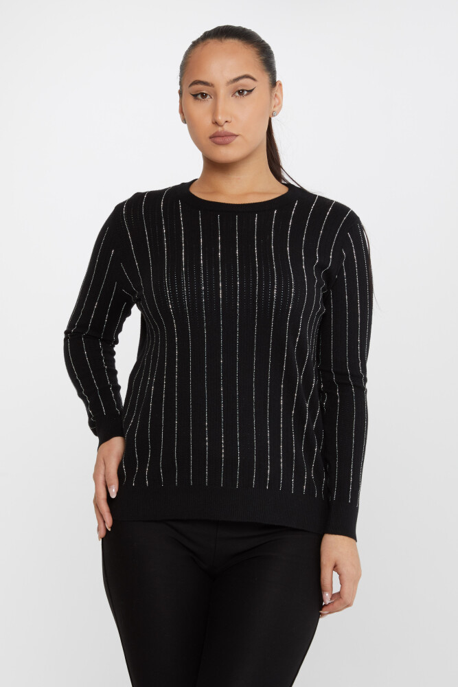 Maglieria Maglione Riga Pietra Ricamata Nero-Ecru - 31110 | KAZEE (Set da 3 M-L-XL) - 1