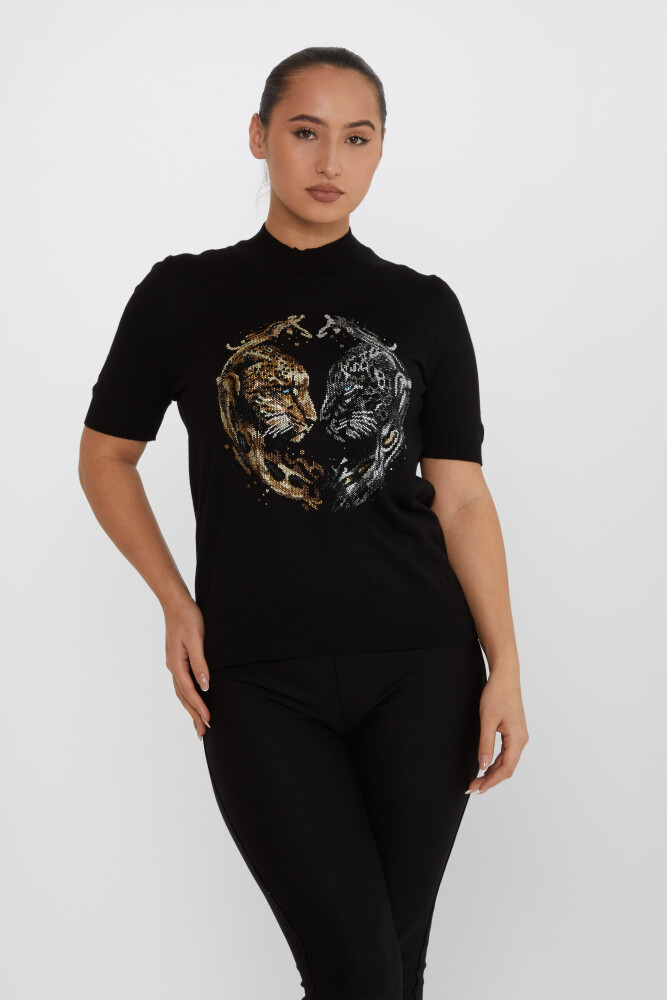 Maglieria Maglione Tiger Stone Ricamato Nero - 30463 | KAZEE (Set da 4 L-XL-2XL-3XL) - 2