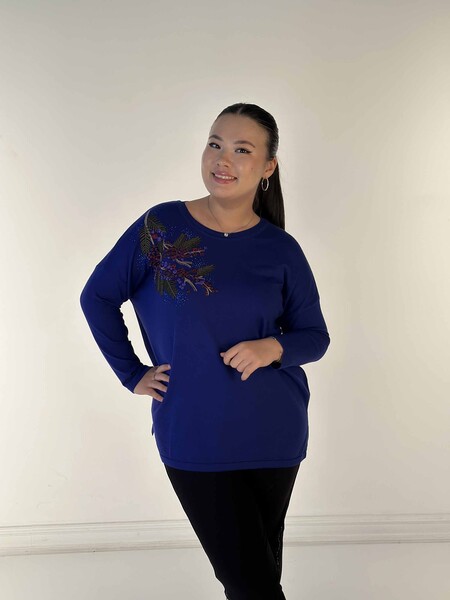 Maglione di maglieria da donna all'ingrosso con ricamo in pietra a maniche lunghe Saks - 30750 | KAZEE 