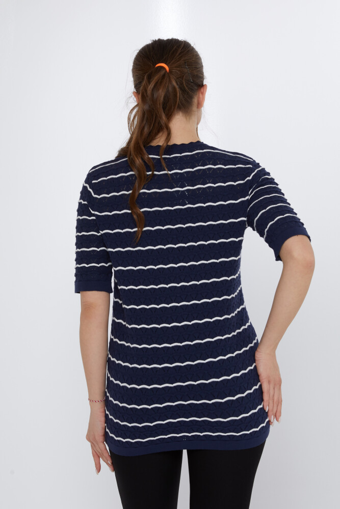 Maglione in maglia a righe con dettagli blu navy-écru - 31778 | KAZEE (Set di 3 M-L-XL) - 5