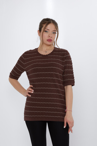 Maglione in maglia a righe con dettagli color caffè-visone - 31778 | KAZEE (Set di 3 M-L-XL) - 2