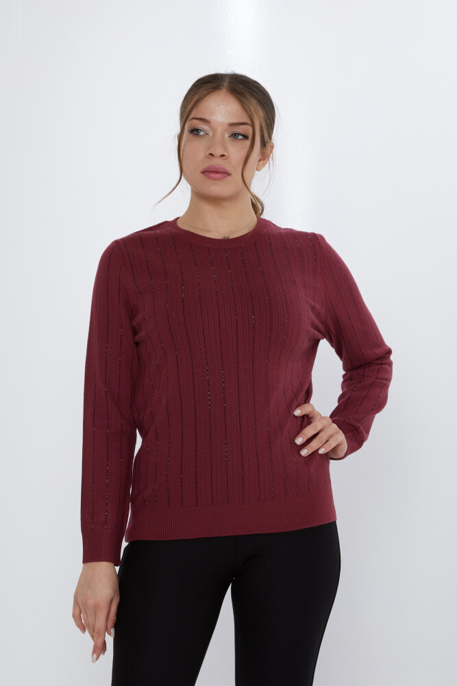 Maglione in maglia a righe con pietra ricamata rosso bordeaux - 31110 | KAZEE (Set di 3 M-L-XL) - 2