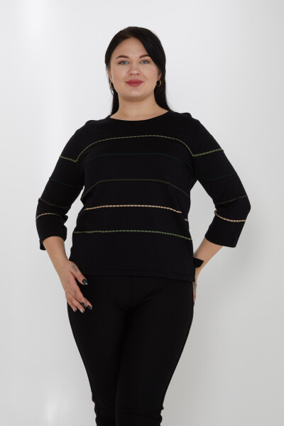Maglione in maglia a righe ricamato nero-cachi - 31392 | KAZEE (Set di 3 M-L-XL) - 1