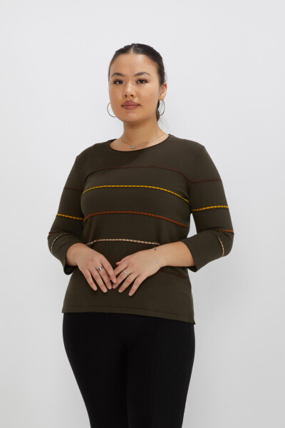 Maglione in maglia a righe ricamato Vert-Coffee - 31392 | KAZEE (Set di 3 M-L-XL) 
