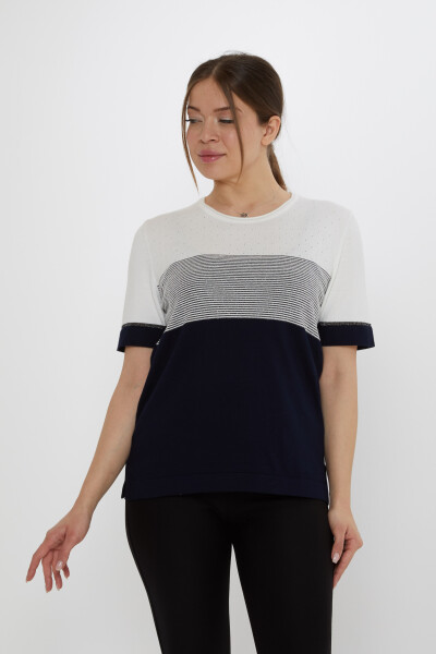 Maglione in Maglia Bicolore Ecru-Blu Navy - 31863 | KAZEE (Set di 3 L-XL-2XL) - 2