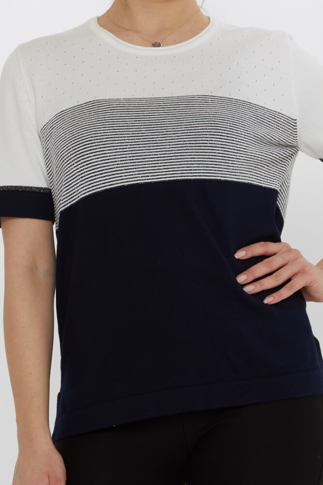 Maglione in Maglia Bicolore Ecru-Blu Navy - 31863 | KAZEE (Set di 3 L-XL-2XL) - 3