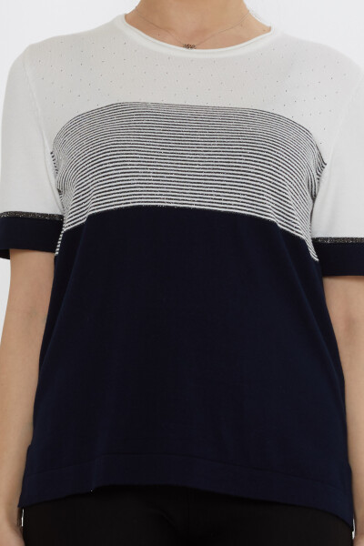 Maglione in Maglia Bicolore Ecru-Blu Navy - 31863 | KAZEE (Set di 3 L-XL-2XL) - 4