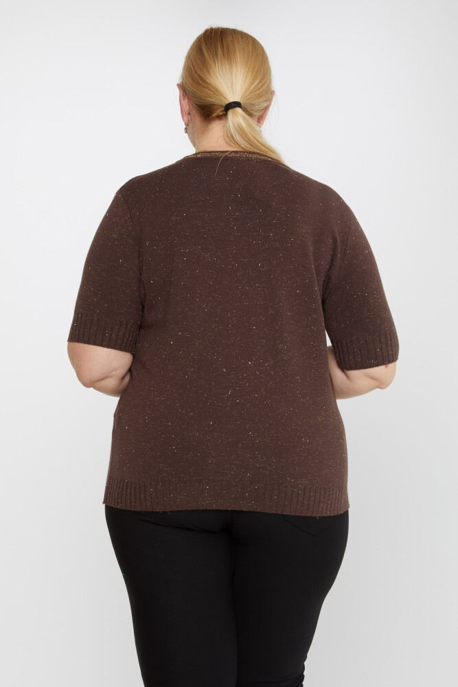 Maglione in maglia con colletto glitterato marrone - 31610 | KAZEE (Set di 3 XL-2XL-3XL) - 4