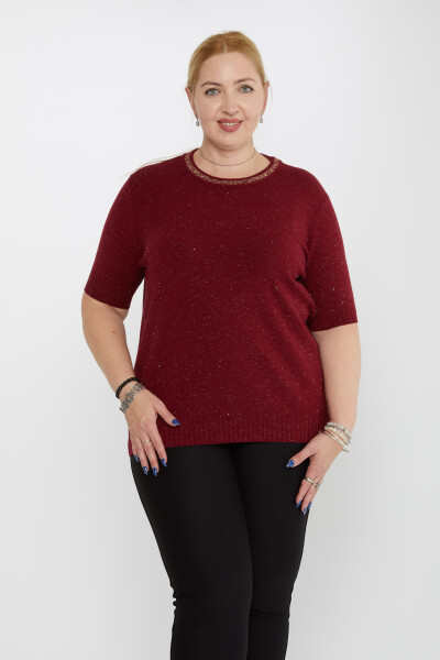 Maglione in maglia con colletto glitterato, rosso bordeaux - 31610 | KAZEE (Set di 3 XL-2XL-3XL) 