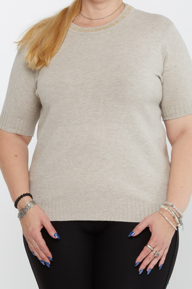 Maglione in maglia con collo glitterato e dettagli in visone - 31610 | KAZEE (Set di 3 XL-2XL-3XL) - 2
