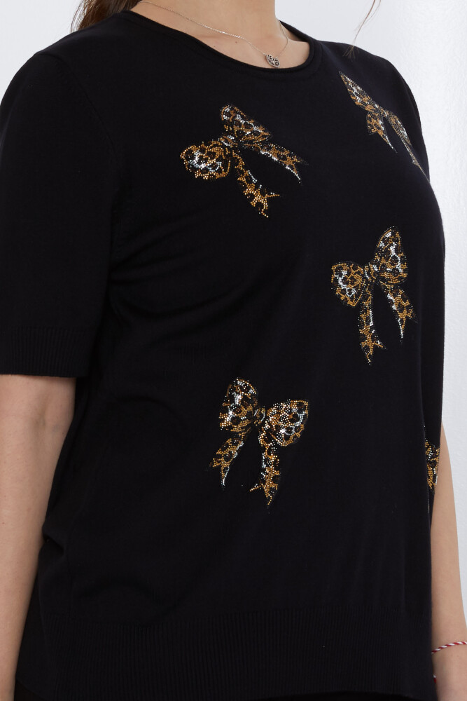 Maglione in maglia con fiocco in pietra ricamato nero - 31577 | KAZEE (Set di 3 XL-2XL-3XL) - 4