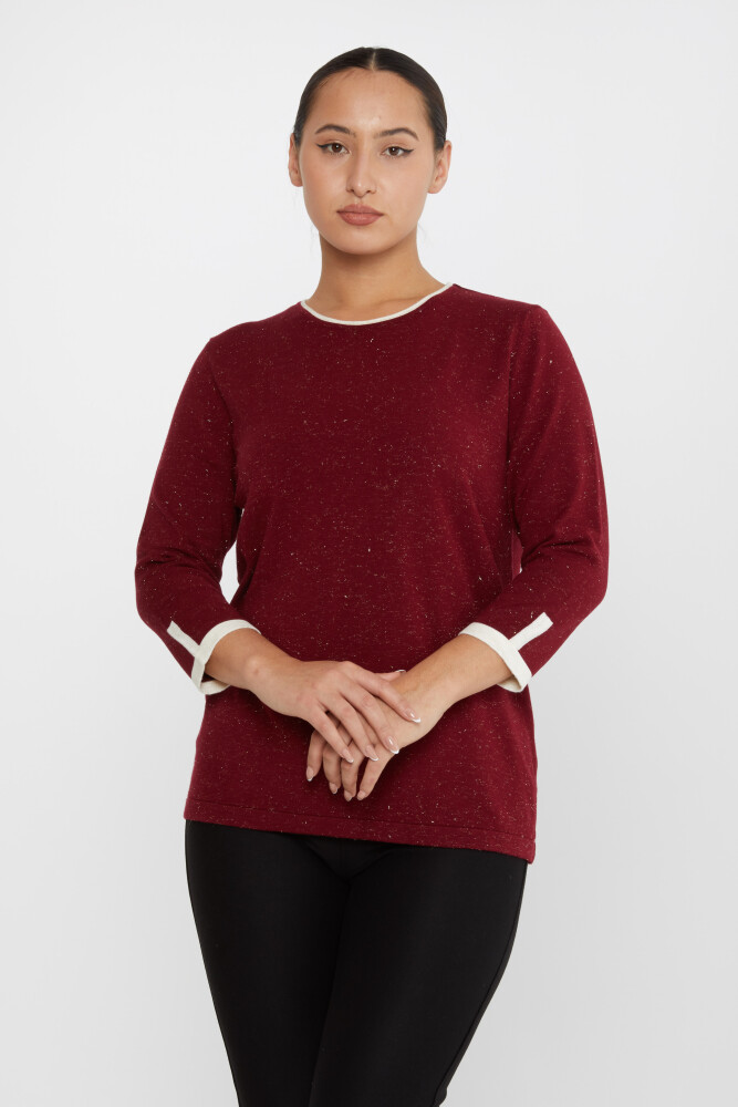 Maglione in maglia con glitter e dettagli rosso bordeaux - 31605 | KAZEE (Set di 3 M-L-XL) - 1