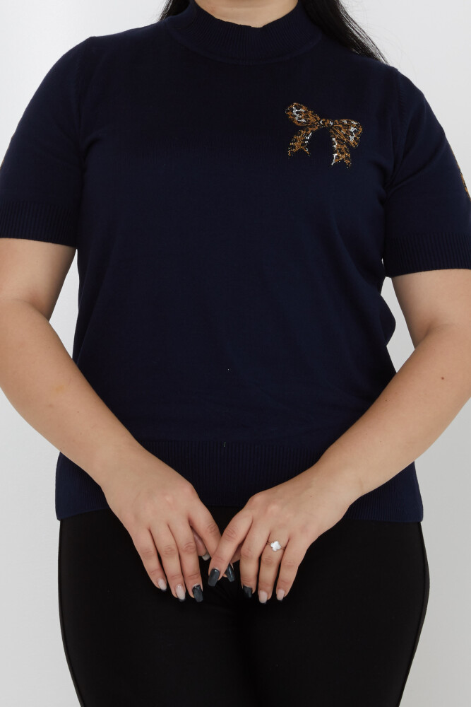 Maglione in maglia con nastro dettagliato blu navy - 31549 | KAZEE (Set di 3 L-XL-2XL) - 2