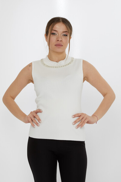 Maglione in maglia con perline e pietre ricamate Ecru - 31582 | KAZEE (Set di 3 M-L-XL) - 1