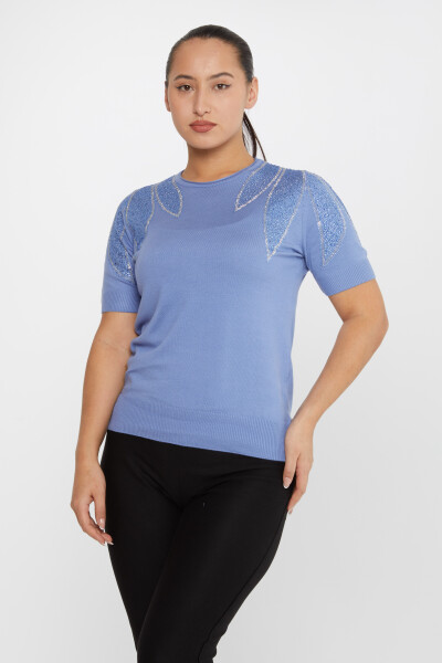 Maglione in maglia con spalle in pietra ricamato blu scuro - 30792 | KAZEE (Set di 4 M-L-XL-2XL) - 2