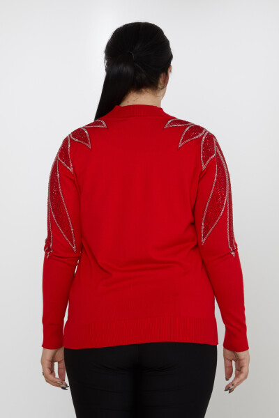 Maglione in maglia con spalle ricamate in pietra, rosso - 31601 | KAZEE (Set di 3 M-L-XL) - 5