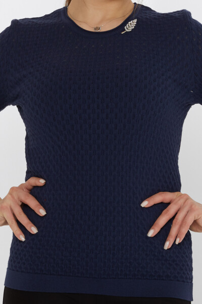 Maglione in maglia con spilla a foglia blu navy - 31811 | KAZEE (Set di 3 M-L-XL) - 3