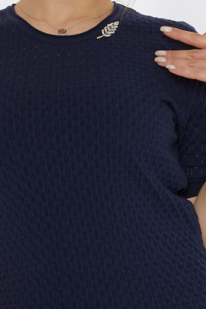 Maglione in maglia con spilla a foglia blu navy - 31811 | KAZEE (Set di 3 M-L-XL) - 5