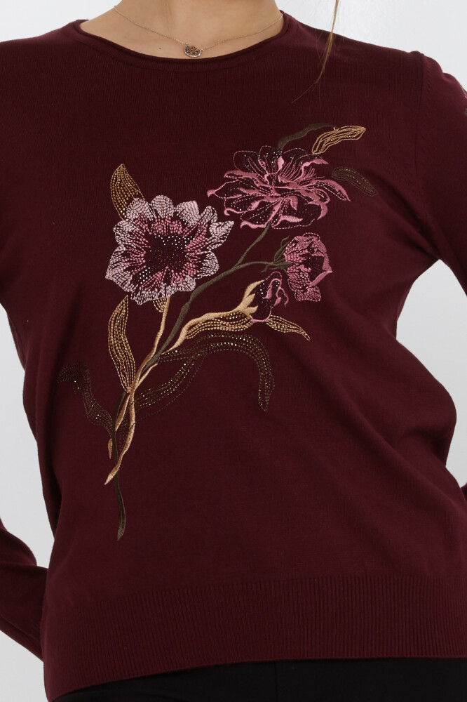 Maglione in maglia floreale ricamato prugna - 31673 | KAZEE (Set di 3 L-XL-2XL) - 3