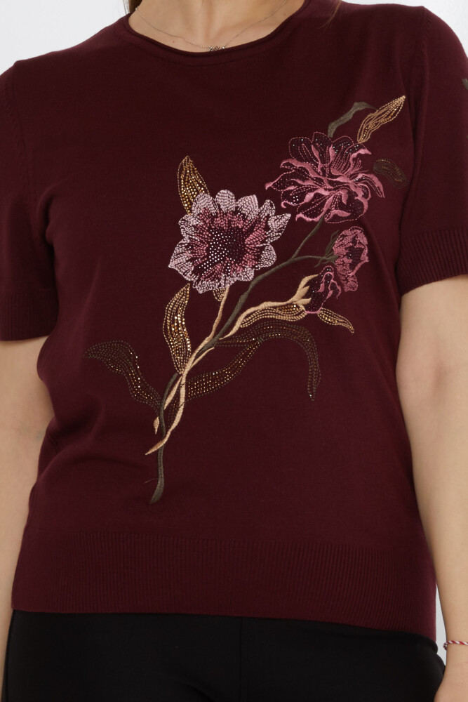 Maglione in maglia floreale ricamato prugna - 31725 | KAZEE (Set di 3 L-XL-2XL) - 3