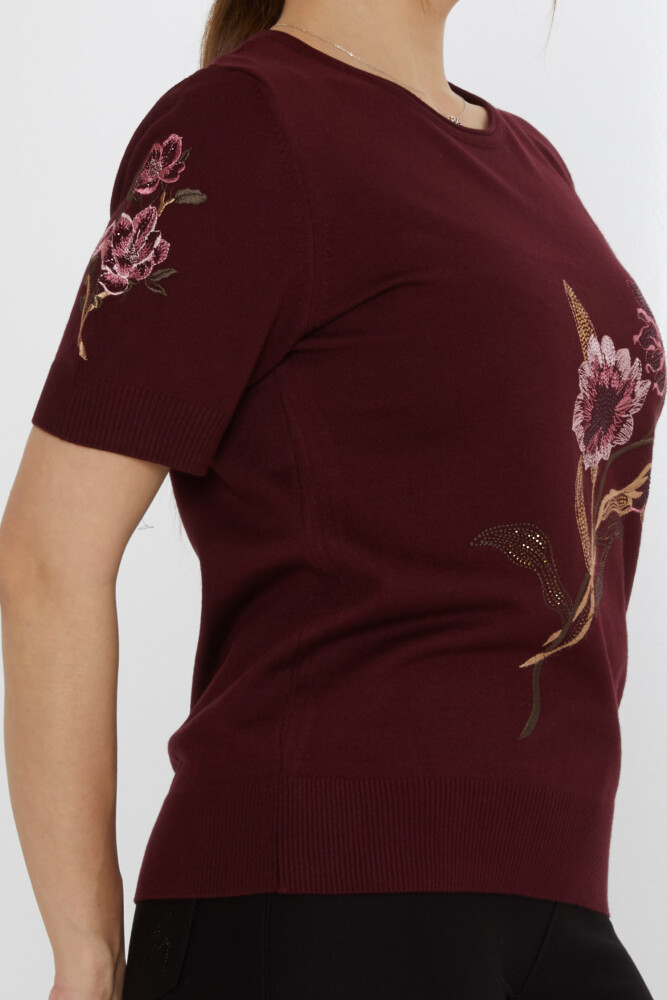 Maglione in maglia floreale ricamato prugna - 31725 | KAZEE (Set di 3 L-XL-2XL) - 4