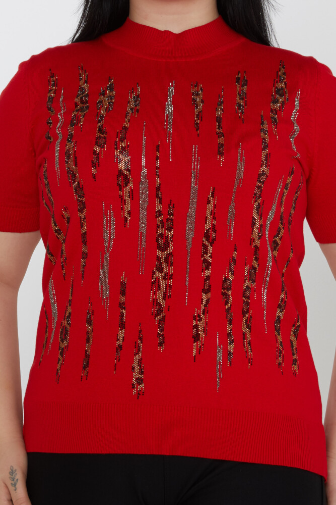 Maglione in Maglia Leopard Stone Ricamato Rosso - 31565 | KAZEE (Set di 3 M-L-XL) - 2