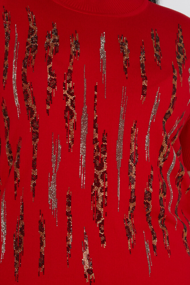 Maglione in Maglia Leopard Stone Ricamato Rosso - 31565 | KAZEE (Set di 3 M-L-XL) - 4