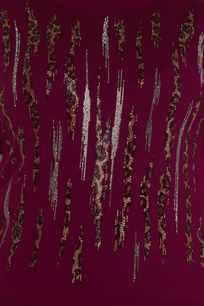Maglione in maglia leopardato pietra ricamato viola - 31565 | KAZEE (Set di 3 M-L-XL) - 4